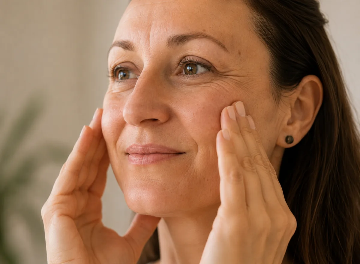 Nahaufnahme einer Face-Yoga-Übung im Gesicht